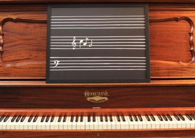 Close-up of magnetic staff board on upright piano